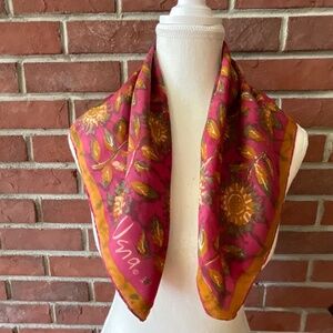 Vera Neumann Silk Blend Hand-rolled Stencil Flowers Sunflowers Scarf Vintage